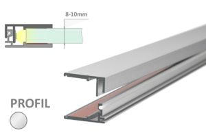 Alu Schiene für LED Beleuchtung einer Glaskante