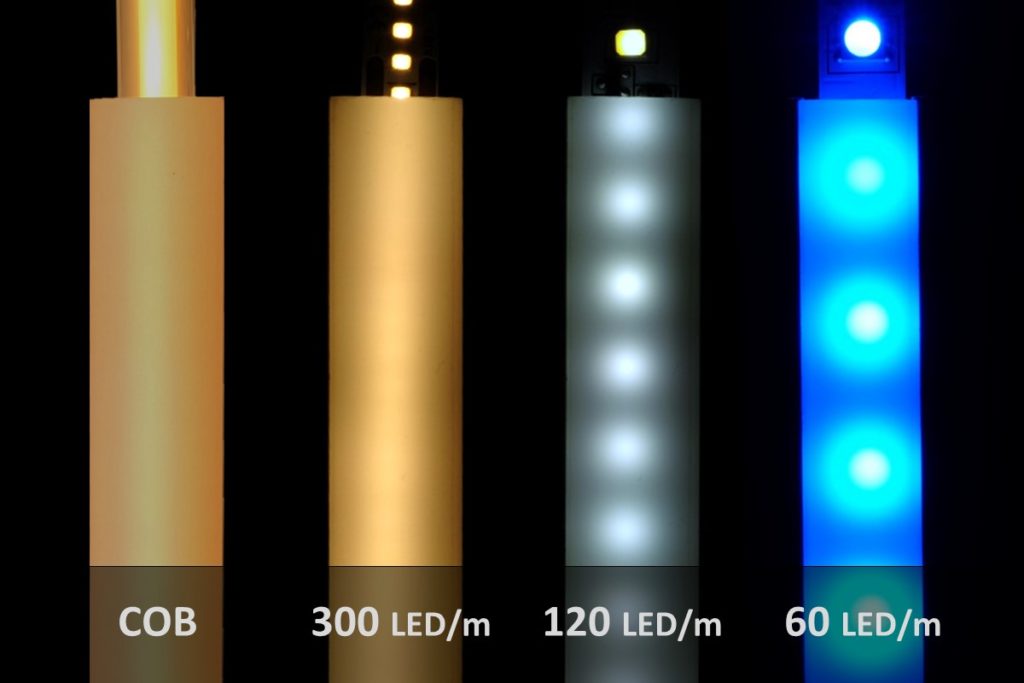Vergleich von verschiedenen LED-Streifen in einem flachen 6mm Aluprofil